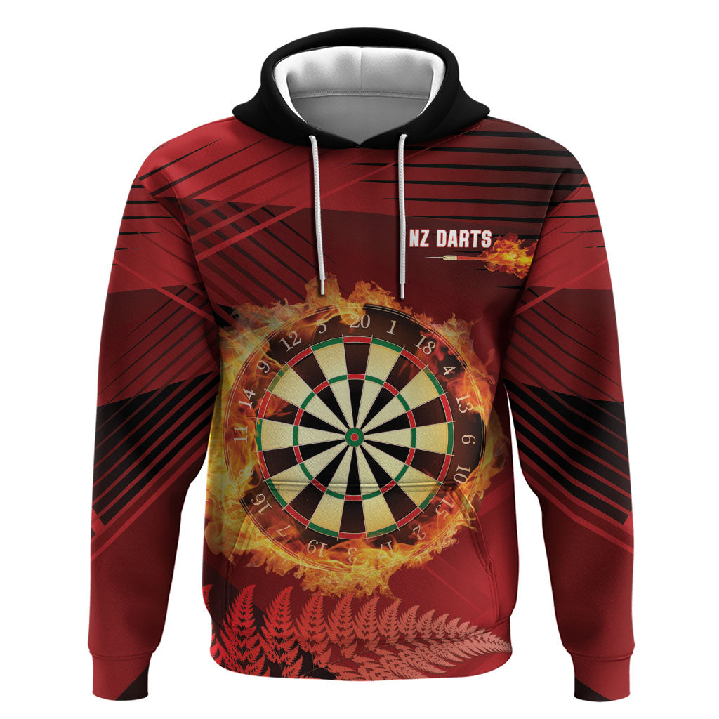 Personalised Darts New Zealand Hoodie Silver Fern Red Color