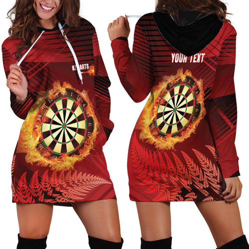 Personalised Darts New Zealand Hoodie Dress Silver Fern Red Color