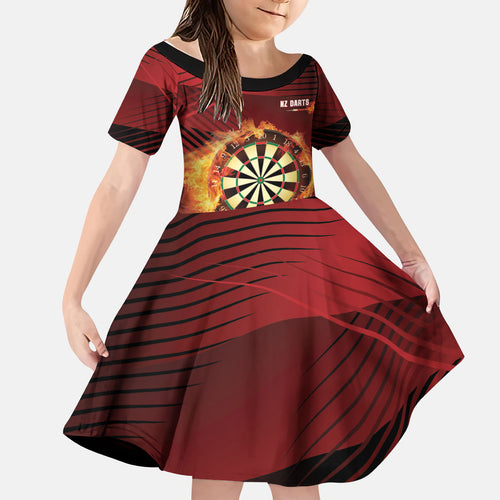 Personalised Darts New Zealand Kid Short Sleeve Dress Silver Fern Red Color