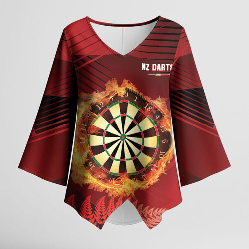 Personalised Darts New Zealand Kimono Sleeve Blouse Silver Fern Red Color