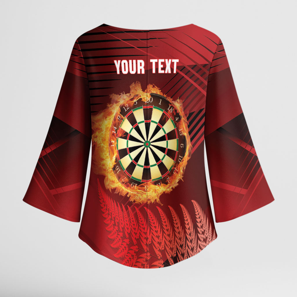 Personalised Darts New Zealand Kimono Sleeve Blouse Silver Fern Red Color