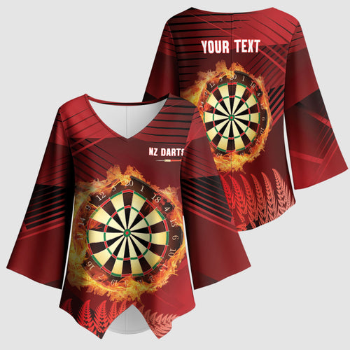 Personalised Darts New Zealand Kimono Sleeve Blouse Silver Fern Red Color