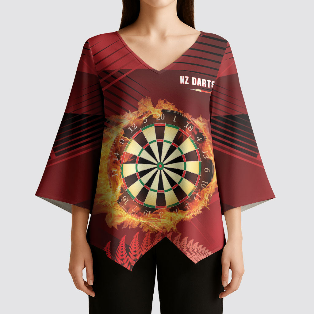 Personalised Darts New Zealand Kimono Sleeve Blouse Silver Fern Red Color