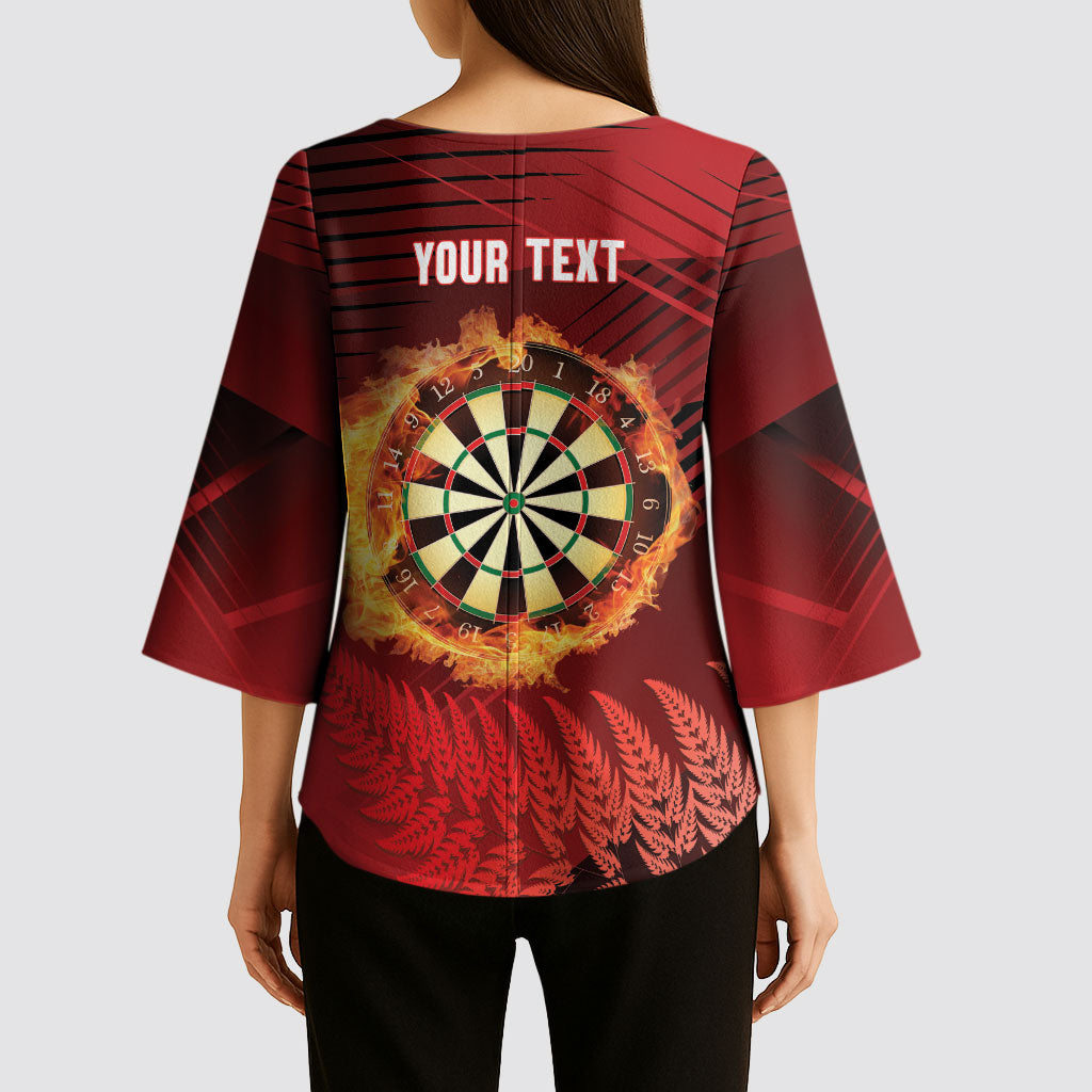 Personalised Darts New Zealand Kimono Sleeve Blouse Silver Fern Red Color