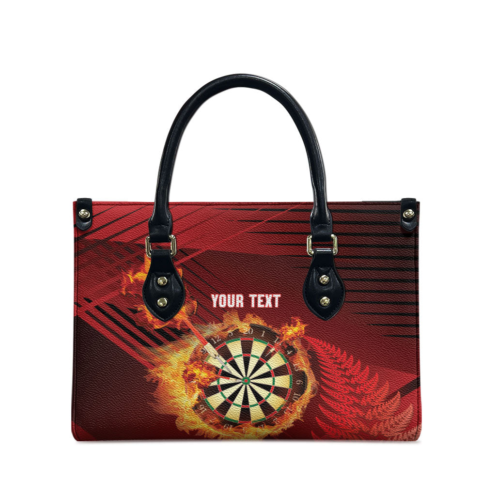 Personalised Darts New Zealand Leather Bag Silver Fern Red Color