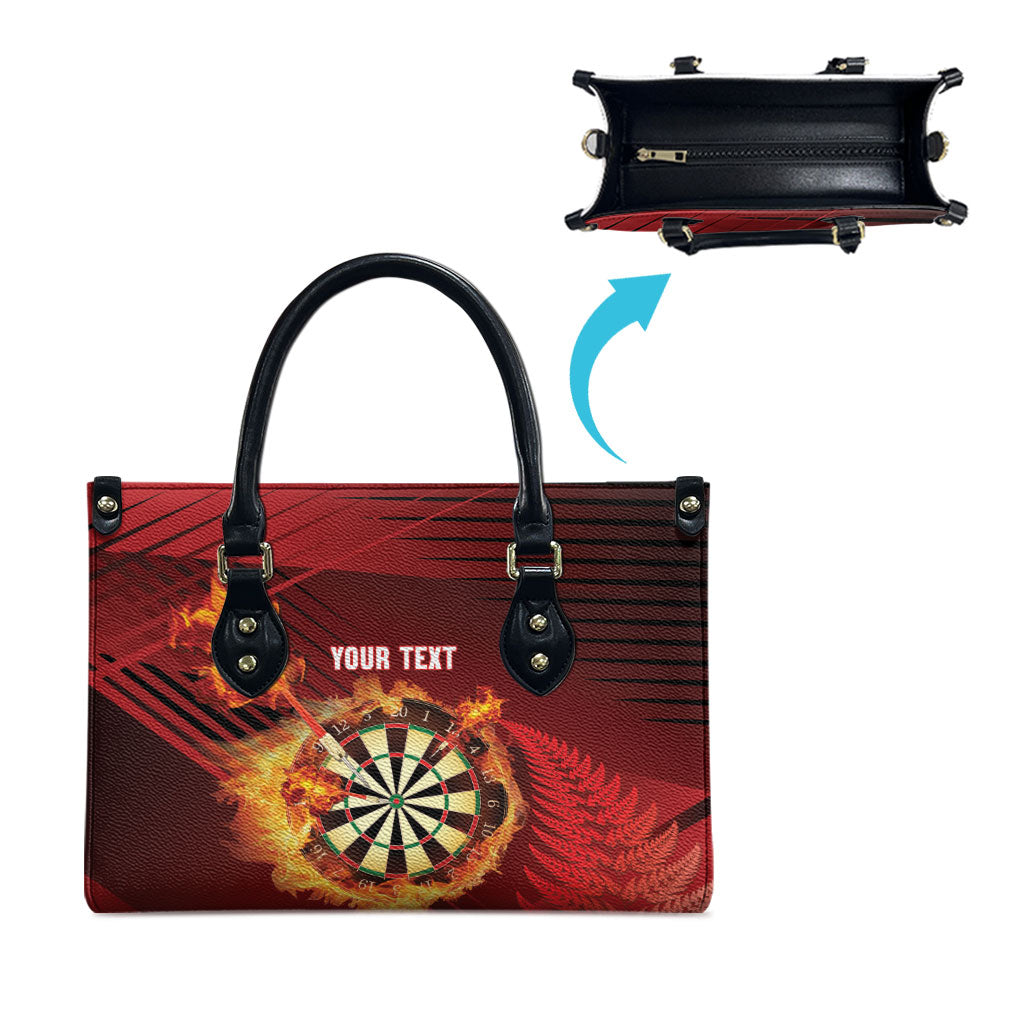 Personalised Darts New Zealand Leather Bag Silver Fern Red Color