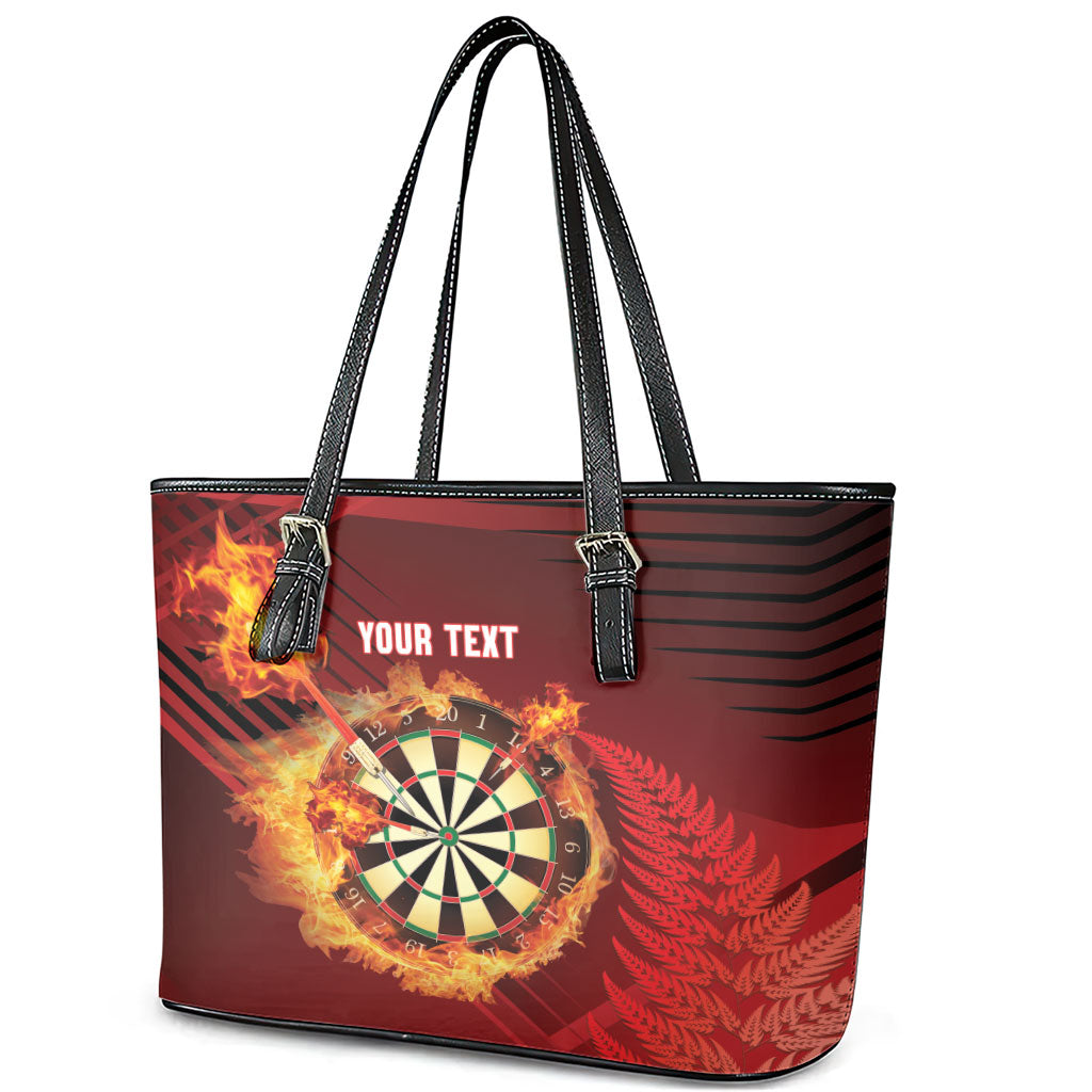 Personalised Darts New Zealand Leather Tote Bag Silver Fern Red Color