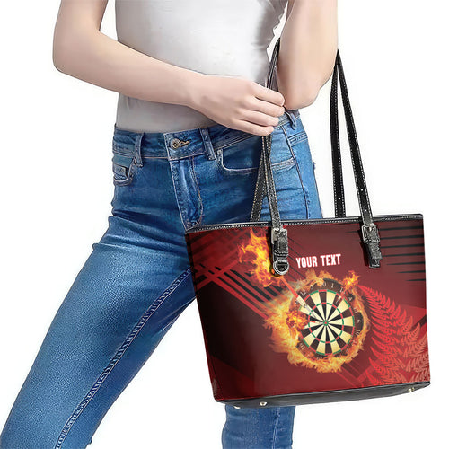 Personalised Darts New Zealand Leather Tote Bag Silver Fern Red Color