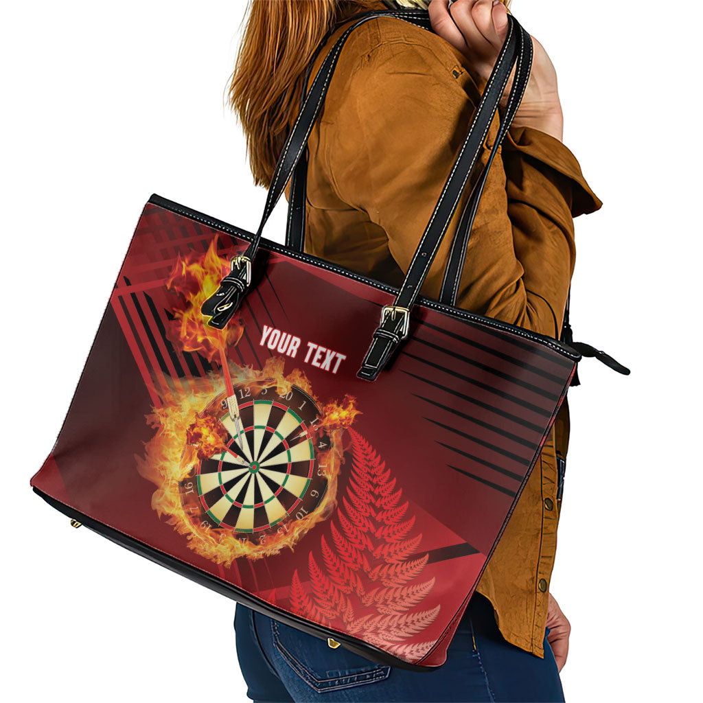 Personalised Darts New Zealand Leather Tote Bag Silver Fern Red Color