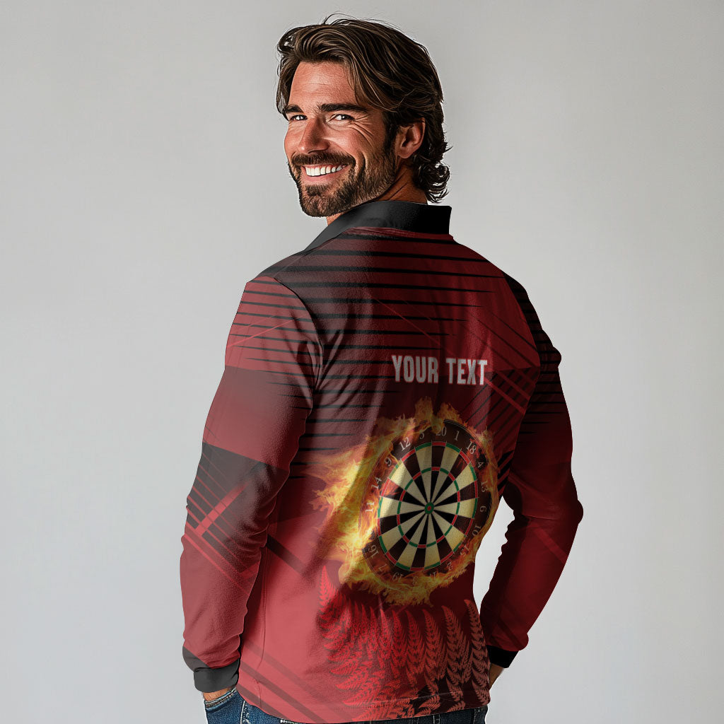 Personalised Darts New Zealand Long Sleeve Polo Shirt Silver Fern Red Color