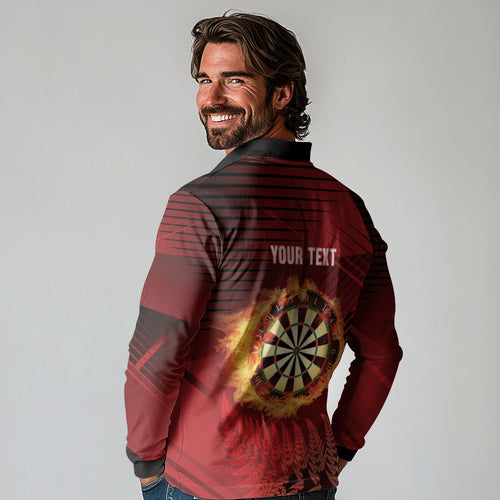Personalised Darts New Zealand Long Sleeve Polo Shirt Silver Fern Red Color