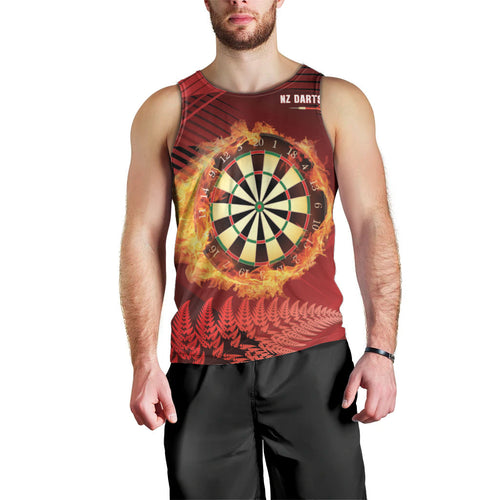 Personalised Darts New Zealand Men Tank Top Silver Fern Red Color