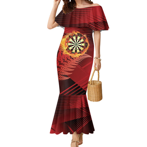 Personalised Darts New Zealand Mermaid Dress Silver Fern Red Color