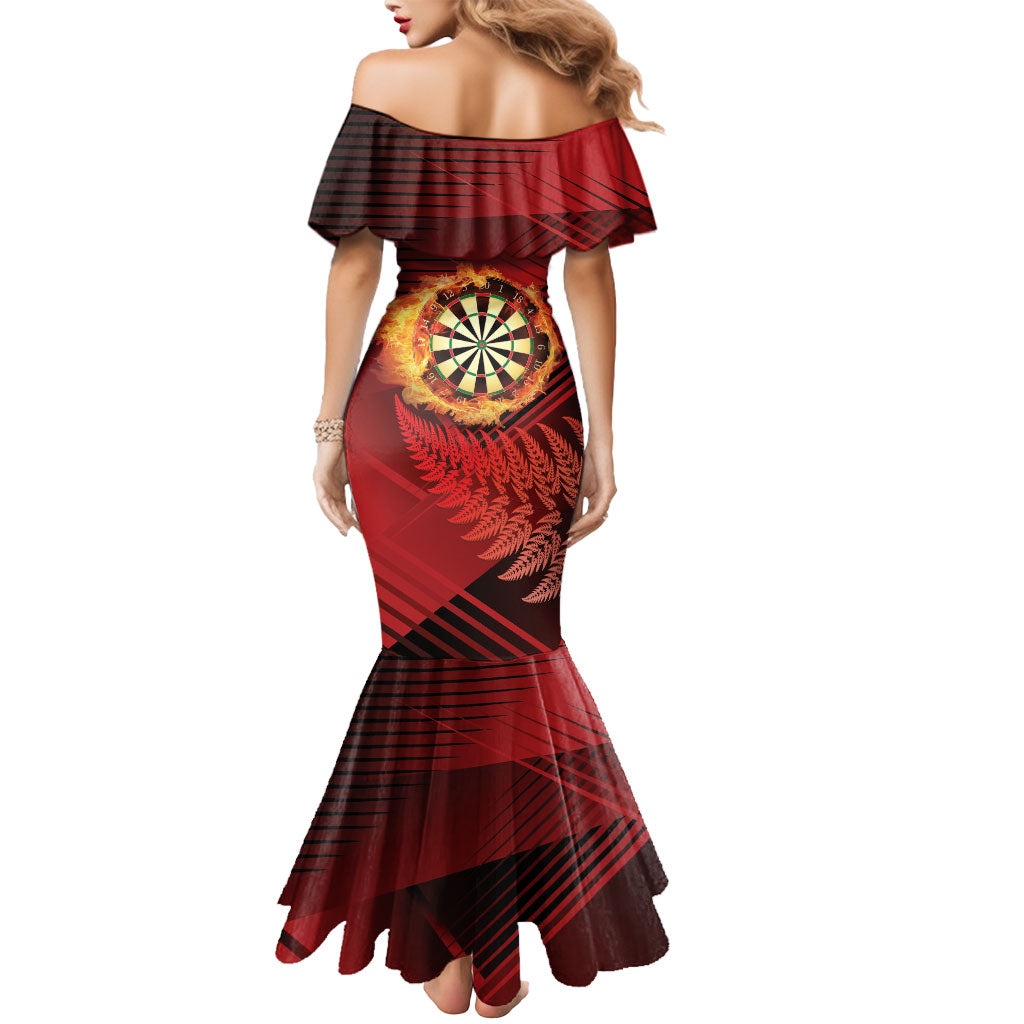 Personalised Darts New Zealand Mermaid Dress Silver Fern Red Color