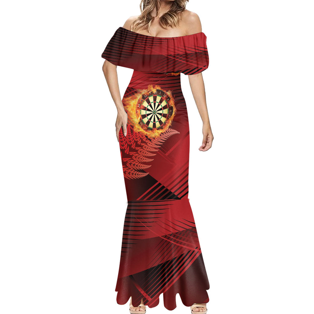 Personalised Darts New Zealand Mermaid Dress Silver Fern Red Color