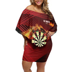 Personalised Darts New Zealand Off Shoulder Short Dress Silver Fern Red Color