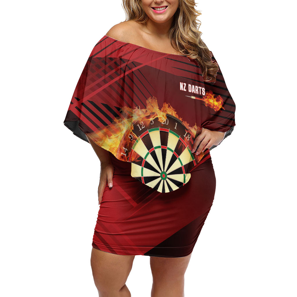 Personalised Darts New Zealand Off Shoulder Short Dress Silver Fern Red Color