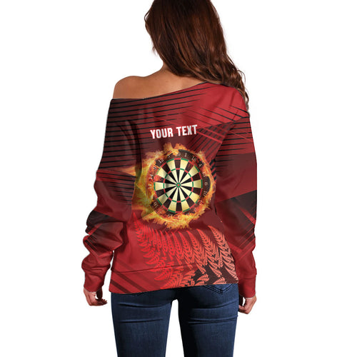 Personalised Darts New Zealand Off Shoulder Sweater Silver Fern Red Color