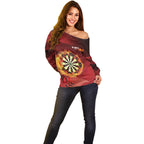 Personalised Darts New Zealand Off Shoulder Sweater Silver Fern Red Color