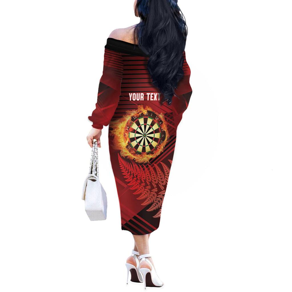 Personalised Darts New Zealand Off The Shoulder Long Sleeve Dress Silver Fern Red Color