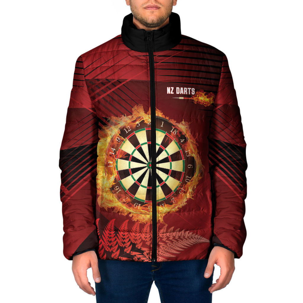 Personalised Darts New Zealand Padded Jacket Silver Fern Red Color