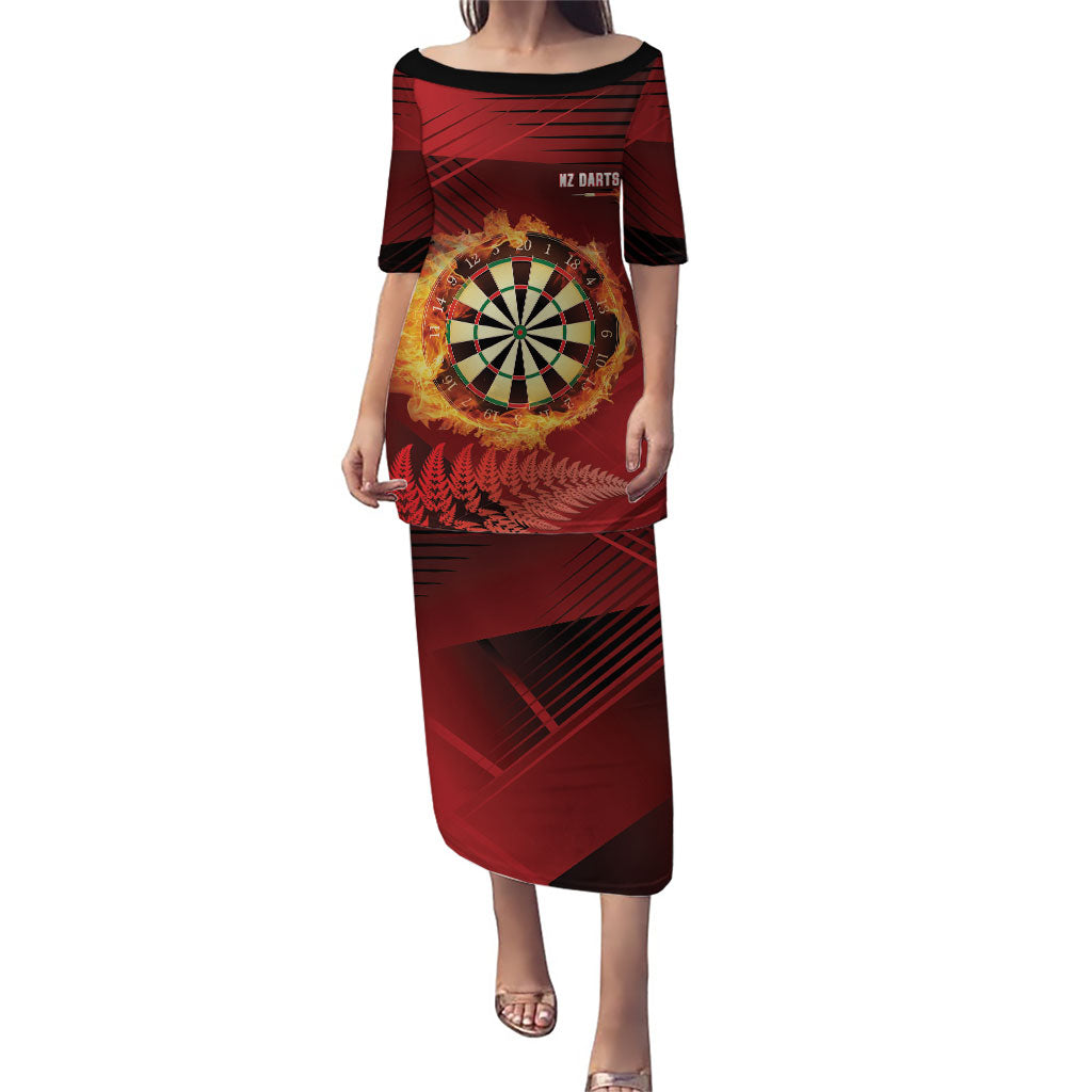 Personalised Darts New Zealand Puletasi Silver Fern Red Color