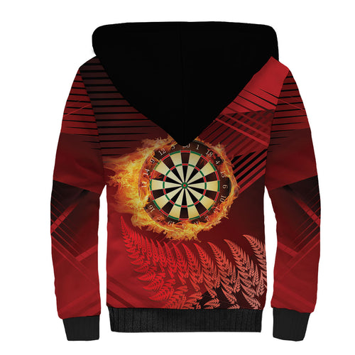 Personalised Darts New Zealand Sherpa Hoodie Silver Fern Red Color