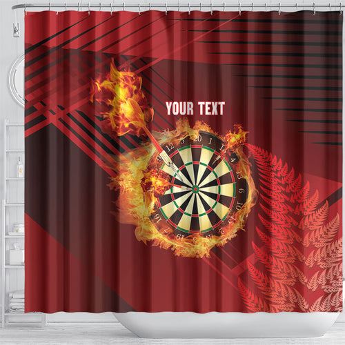 Personalised Darts New Zealand Shower Curtain Silver Fern Red Color