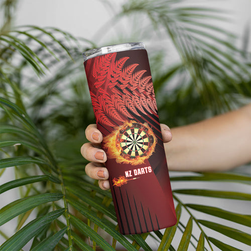 Personalised Darts New Zealand Skinny Tumbler Silver Fern Red Color