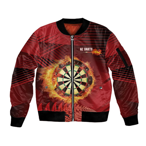 Personalised Darts New Zealand Sleeve Zip Bomber Jacket Silver Fern Red Color