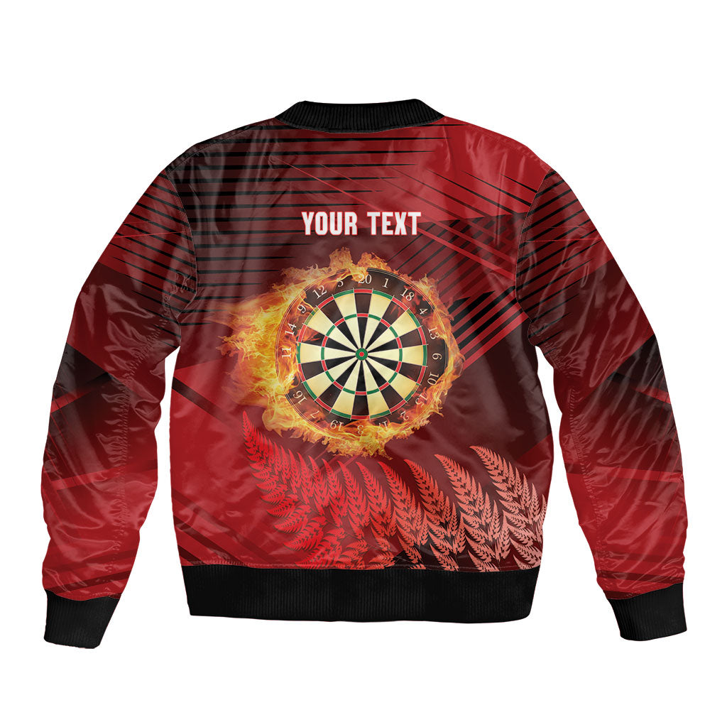 Personalised Darts New Zealand Sleeve Zip Bomber Jacket Silver Fern Red Color