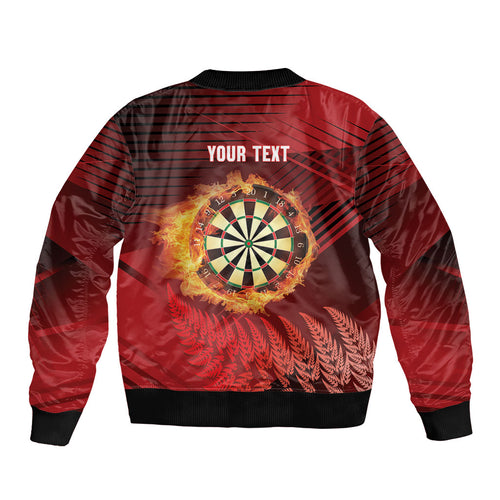 Personalised Darts New Zealand Sleeve Zip Bomber Jacket Silver Fern Red Color