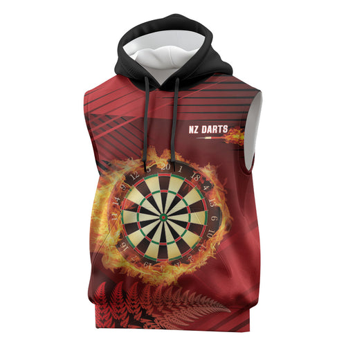 Personalised Darts New Zealand Sleeveless Hoodie Silver Fern Red Color