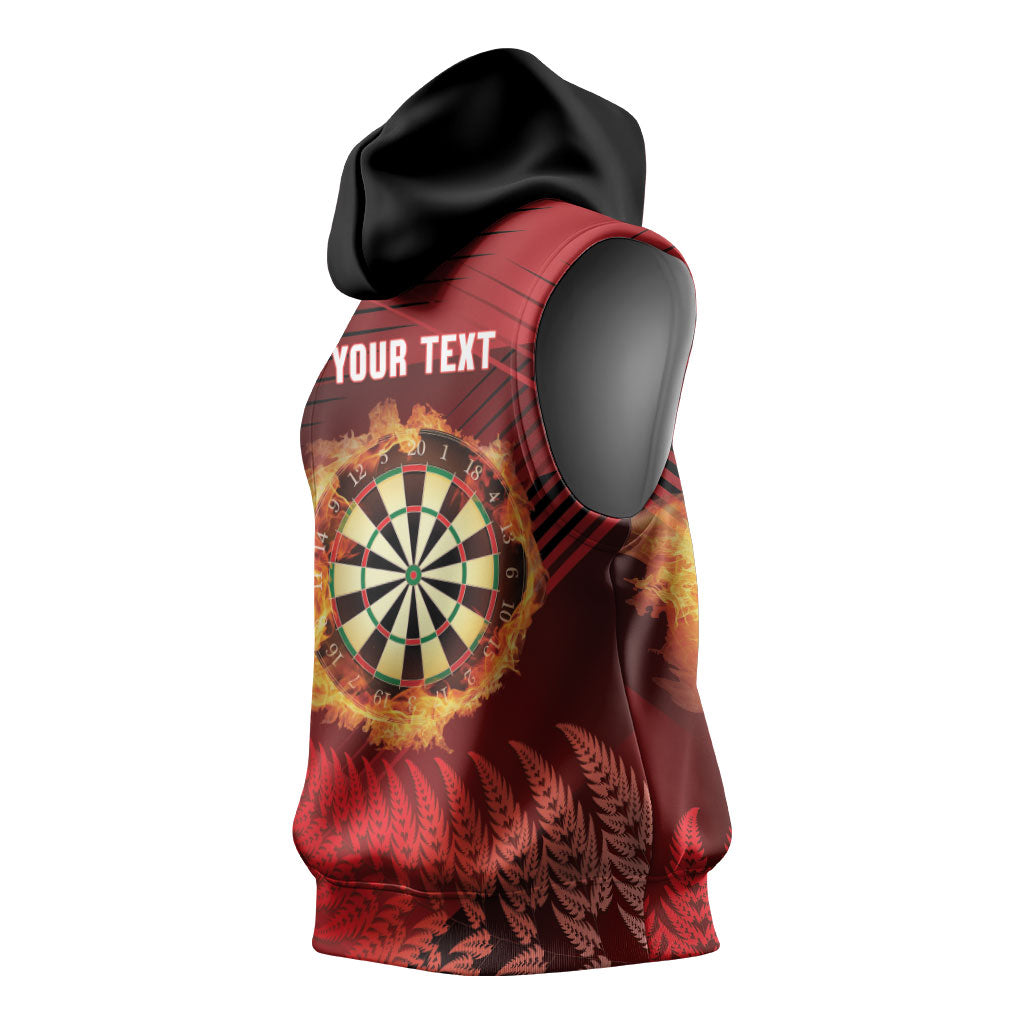 Personalised Darts New Zealand Sleeveless Hoodie Silver Fern Red Color