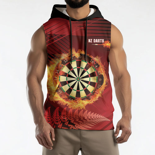 Personalised Darts New Zealand Sleeveless Hoodie Silver Fern Red Color