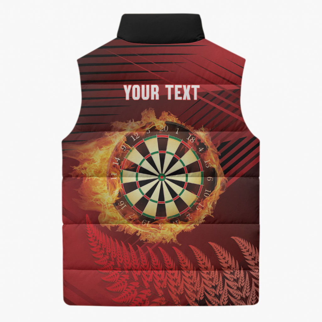 Personalised Darts New Zealand Sleeveless Puffer Jacket Silver Fern Red Color