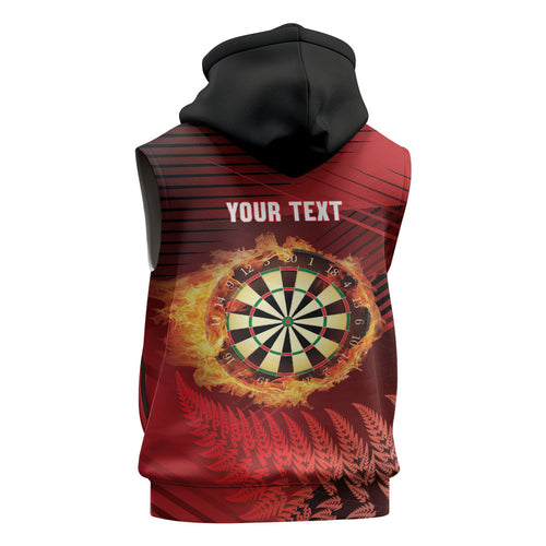 Personalised Darts New Zealand Sleeveless Zip Hoodie Silver Fern Red Color