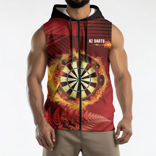 Personalised Darts New Zealand Sleeveless Zip Hoodie Silver Fern Red Color
