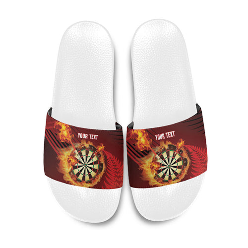 Personalised Darts New Zealand Slide Sandals Silver Fern Red Color