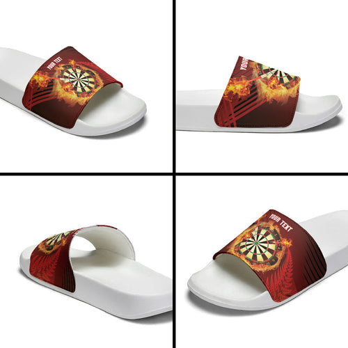 Personalised Darts New Zealand Slide Sandals Silver Fern Red Color