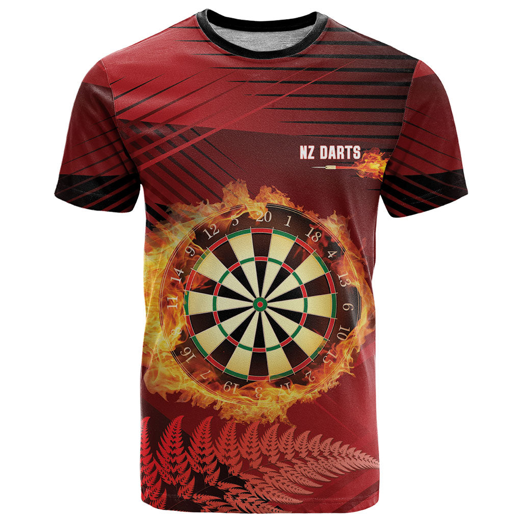 Personalised Darts New Zealand T Shirt Silver Fern Red Color