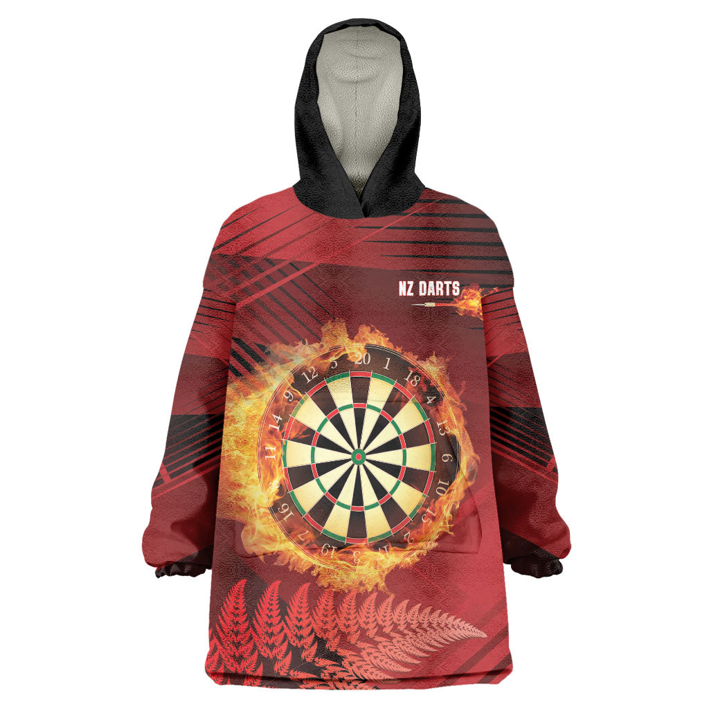 Personalised Darts New Zealand Wearable Blanket Hoodie Silver Fern Red Color
