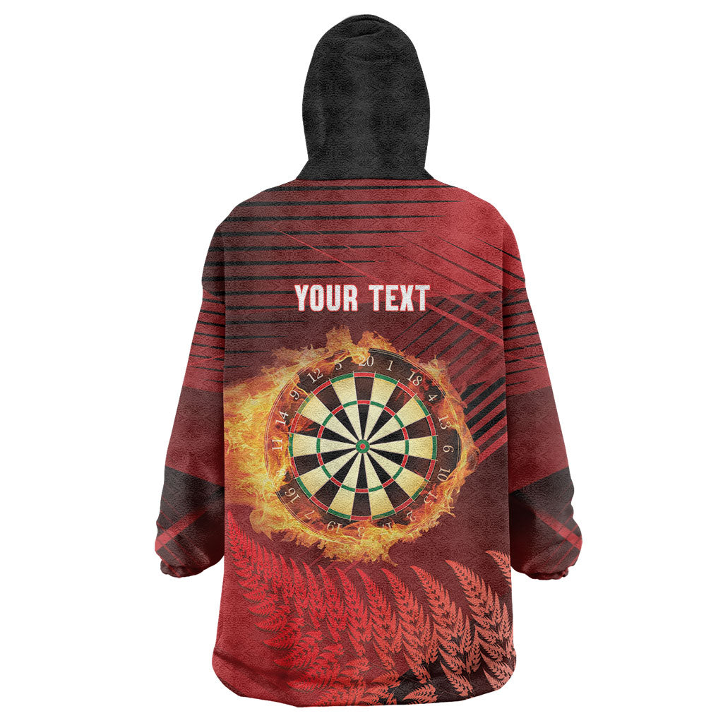 Personalised Darts New Zealand Wearable Blanket Hoodie Silver Fern Red Color
