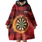 Personalised Darts New Zealand Wearable Blanket Hoodie Silver Fern Red Color