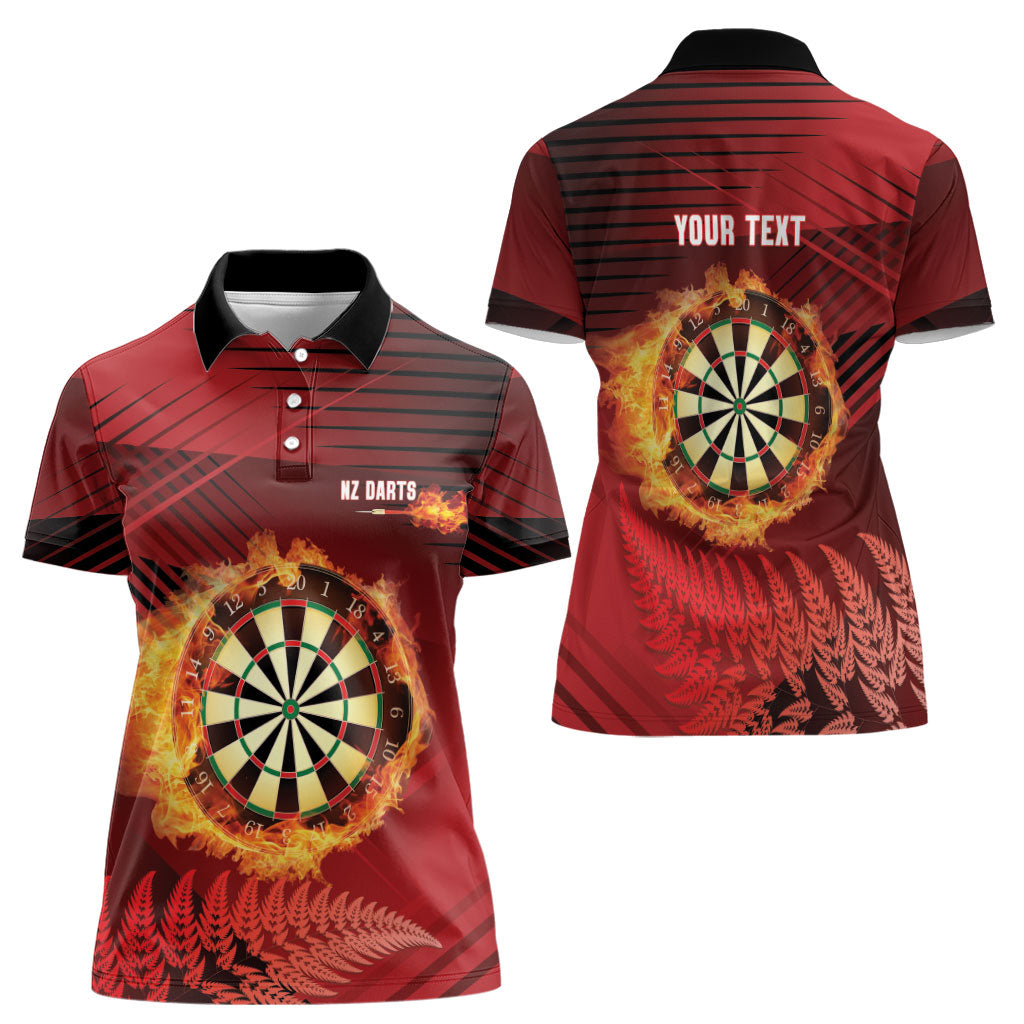 Personalised Darts New Zealand Women Polo Shirt Silver Fern Red Color