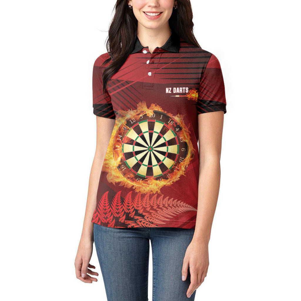 Personalised Darts New Zealand Women Polo Shirt Silver Fern Red Color
