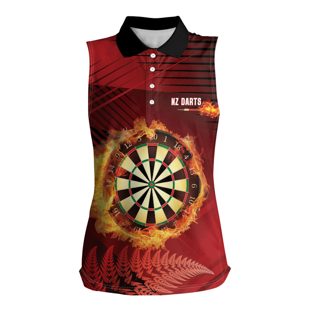 Personalised Darts New Zealand Women Sleeveless Polo Shirt Silver Fern Red Color