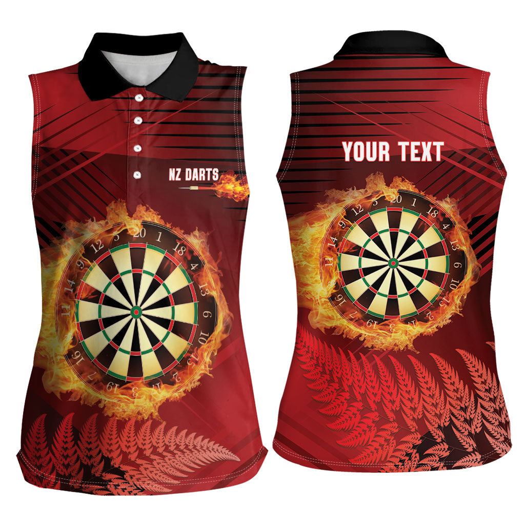 Personalised Darts New Zealand Women Sleeveless Polo Shirt Silver Fern Red Color