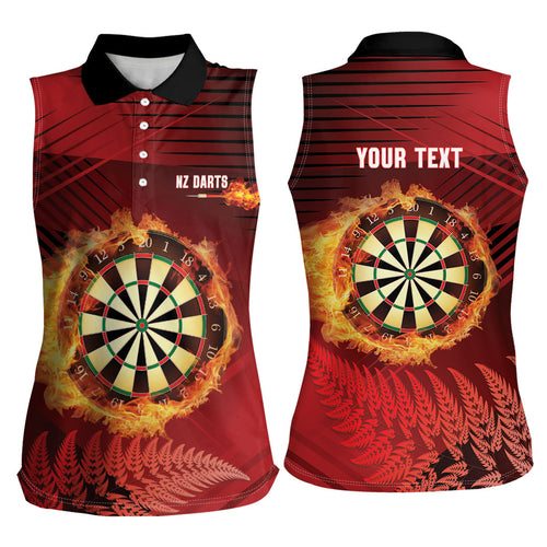 Personalised Darts New Zealand Women Sleeveless Polo Shirt Silver Fern Red Color