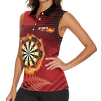 Personalised Darts New Zealand Women Sleeveless Polo Shirt Silver Fern Red Color